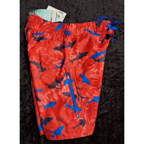 NWT Laguna Big Boys Red & Blue Shark Swim Trunks Size Youth 10/12 With UPF 50+ S - Picture 8 of 9